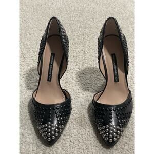 French Connection Womens 8.5 Maggie Point Toe Pumps Studded Leather Shoes Black